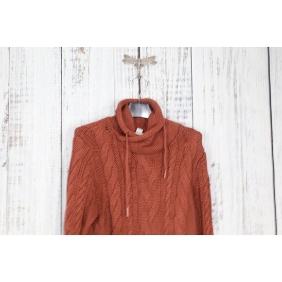 LL Bean Double L Mixed Cable Sweater Funnelneck Casual Burnt Mahogany M - Picture 2 of 9